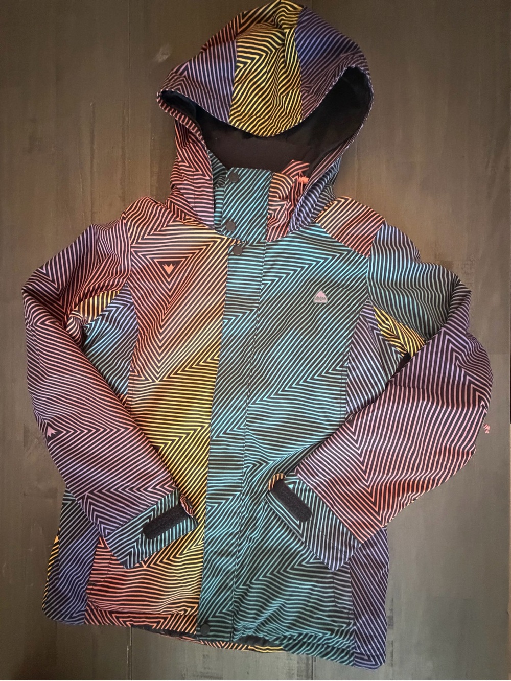 Burton Medium Multicolor Striped Hooded Puffer Jacket